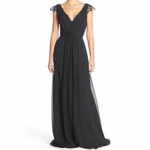 Hayley Paige occasion long black dress with lace